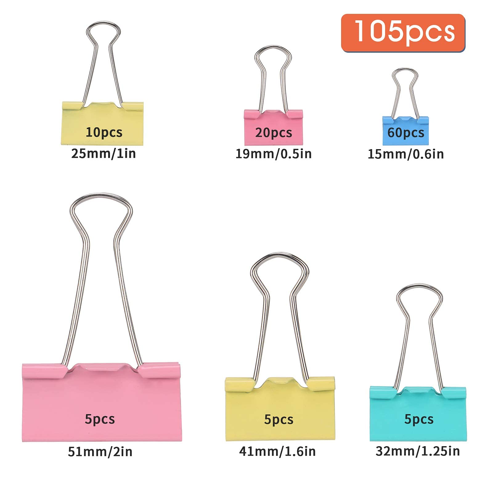 33-Pc Binder Clips Set With Label Tabs | 6 Sizes, Boho Stickers, For Office & Home Organization