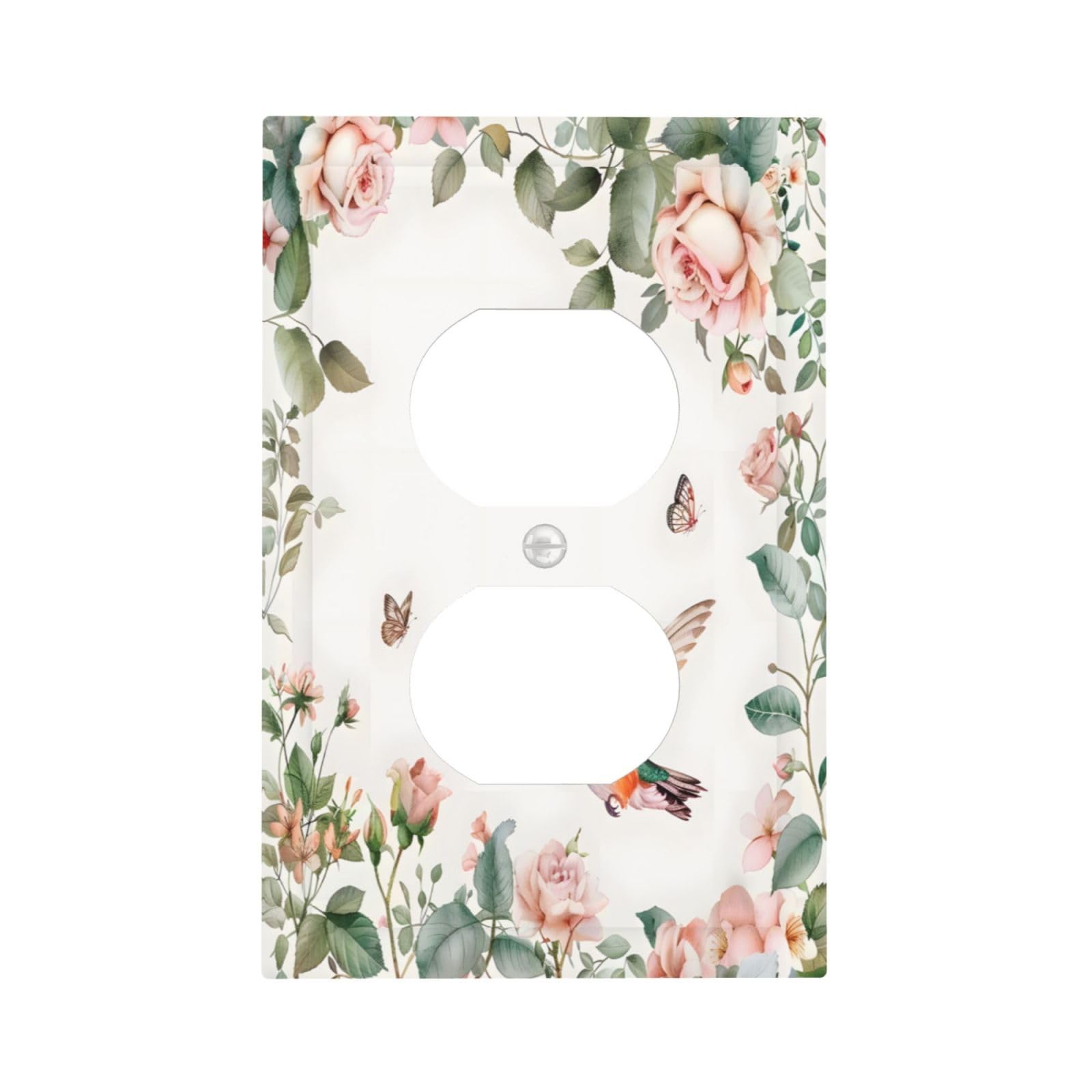 BHGAHD Decorative Outlet Covers with Rustic Flower Pink Rose Leaves Hummingbird Design 1 Gang Duplex Light Switch Cover Plate Unique Wall Plates