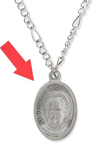 Miniatura 7 de Paquete a granel de 5 medallas de San Maximiliano Kolbe Medalla de 1 pulgada de plata oxidada, San Maximiliano Kolbe para collar, medallas para
