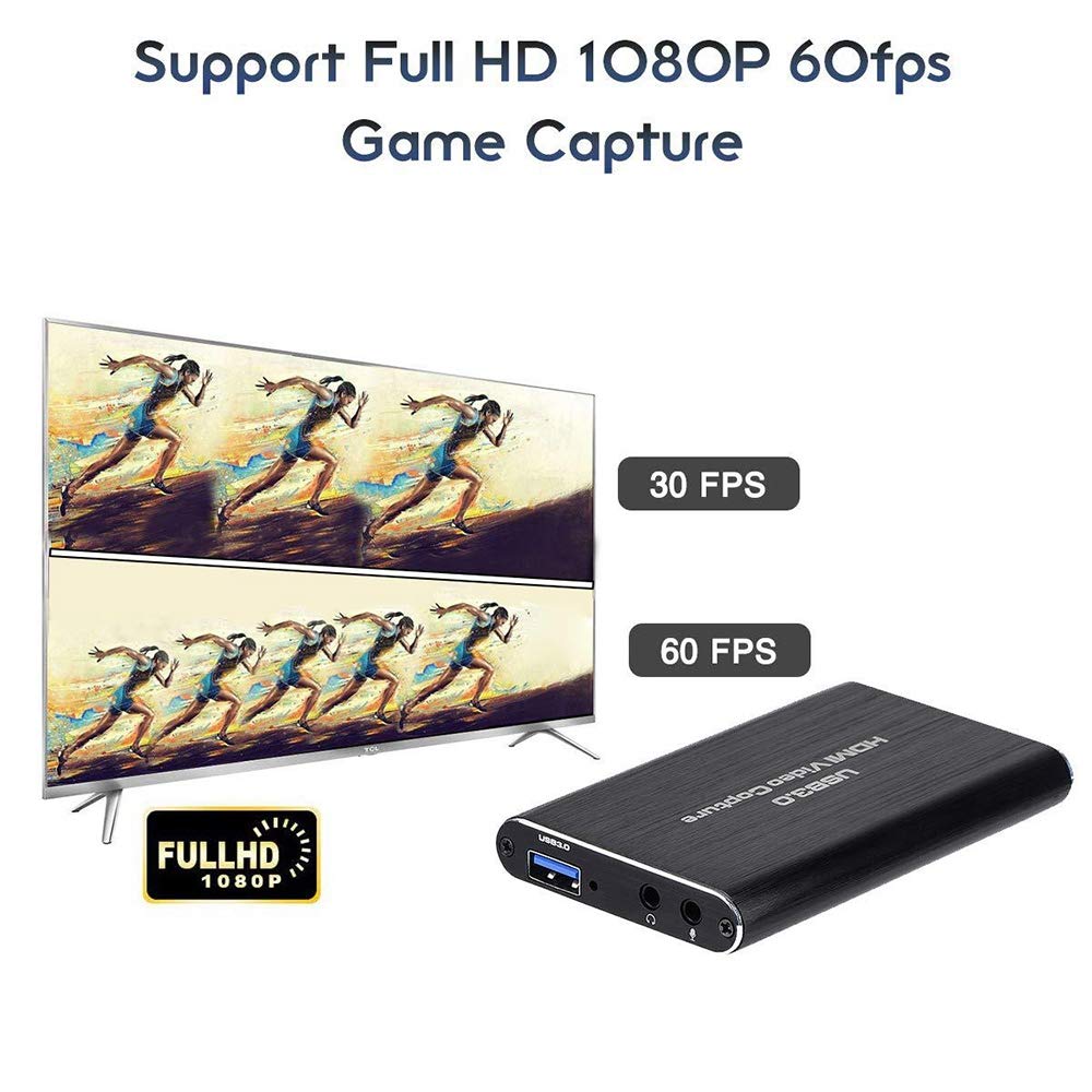 Tarjeta de captura de juegos, tarjeta de captura de video USB 3.0 1080P, tarjeta de captura portátil para transmisiones en de juegos, grabación de video
