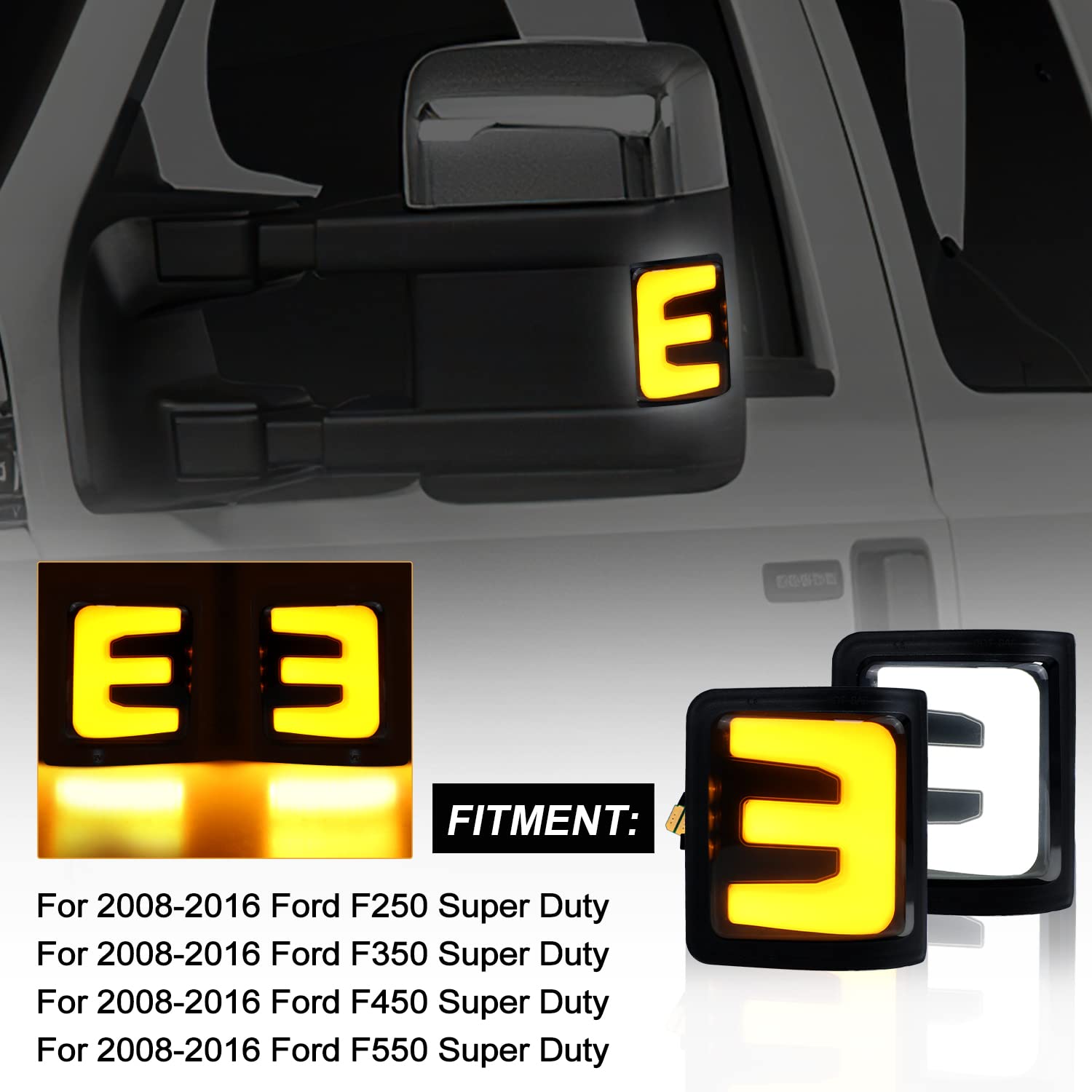 KURLTCAAU Switchback LED Mirror Lights For Ford Super Duty F250 F350 F450 F550 (2008-2016) - Turn Signal & Running Light