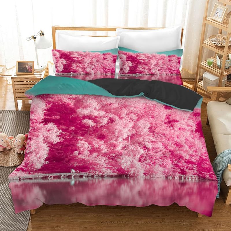 Housse de Couette 90x190 Lit Enfant Anti-Plis Microfibre Rose Facile à Laver