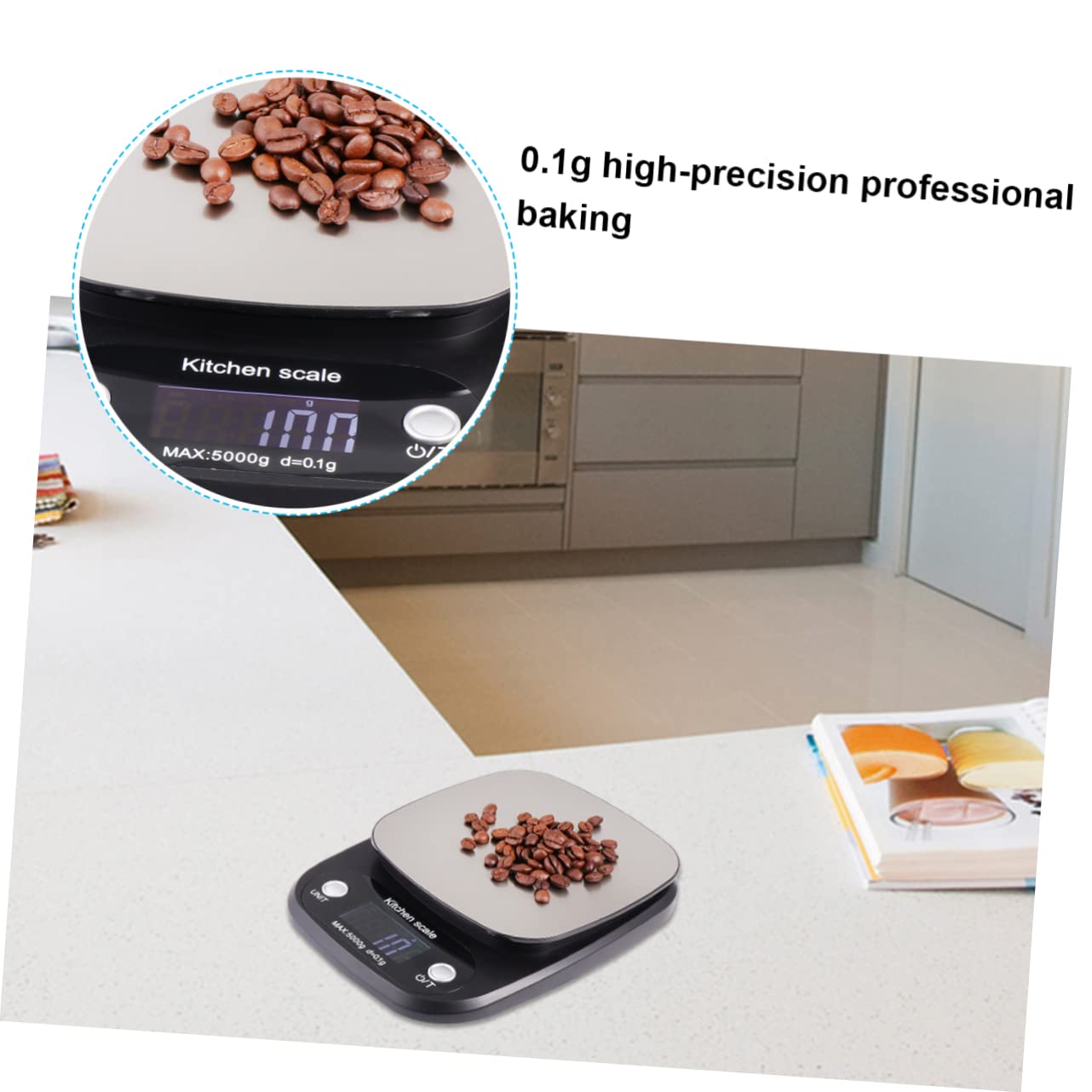 LIFKOME Digitale Küchenwaage aus Edelstahl Schwarz 5kg/0,1g Präzise Lcd Anzeige Leicht zu Reinigen Leichtgewicht ohne Batterien für Backen und Kochen