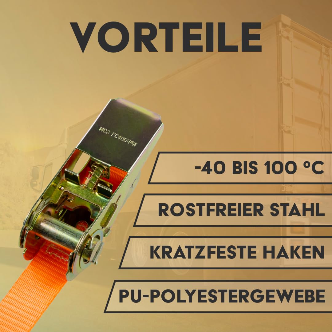 Pasy mocujące z grzechotką i hakami, zestaw 4 sztuk, szerokość 25 mm, długość 3 m, do 700 kg, pomarańczowy, pasy mocujące do zabezpieczenia ładunku, pasy mocujące 3 m