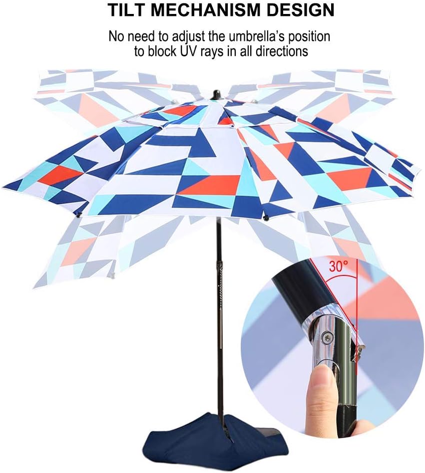 TOTEBOX Beach Umbrella, 7.5ft Portable Patio Sunshade Umbrella UPF 50+ Protection with Tilt Sand Anchor Carry Bag and Sand Bag for Yard and Pool