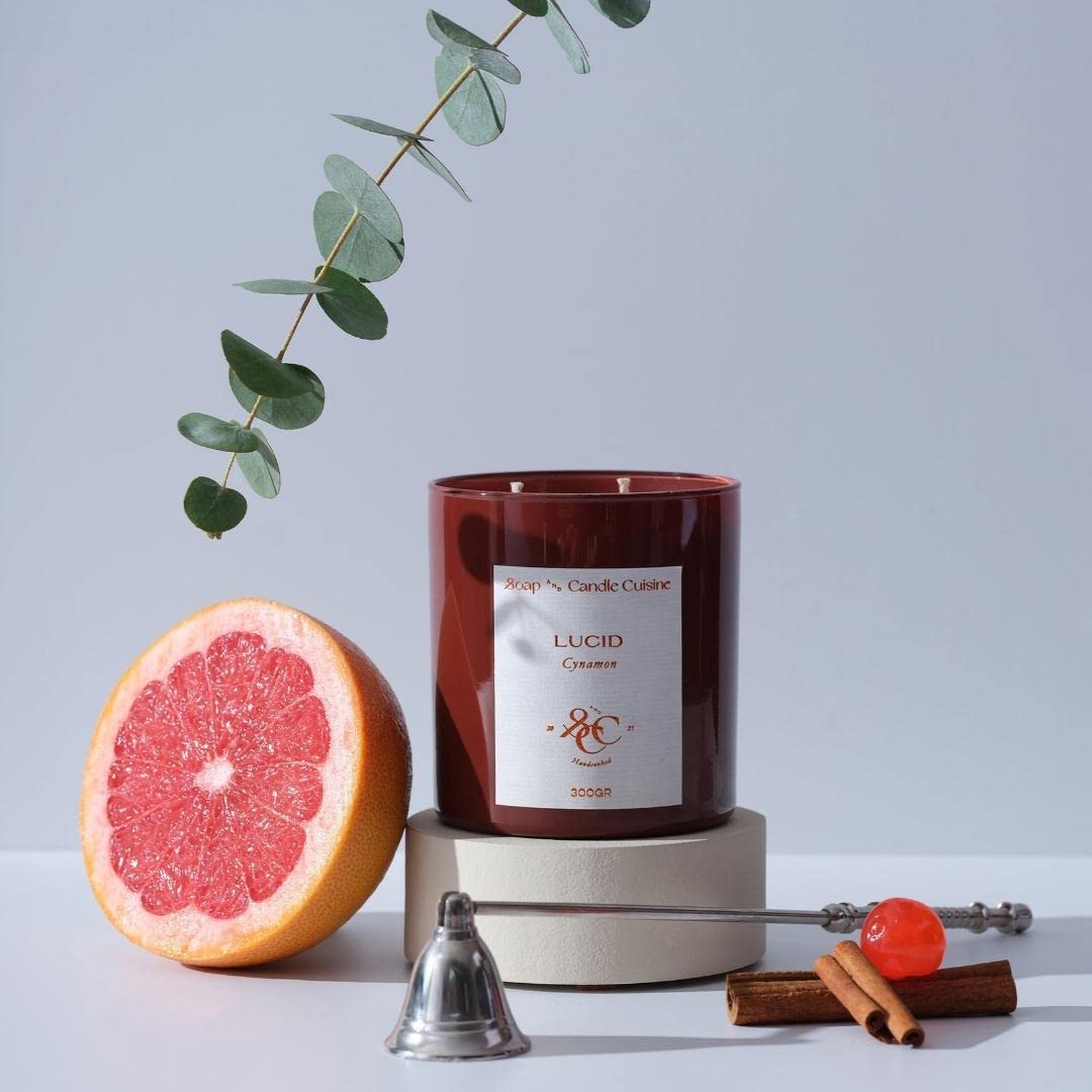 Soap and Candle Cuisine El Yapımı Soya Mumu, Cynamon Kokulu Tarçın Cam Mum,%100 Vegan, Eco-friendly | 300 gr • 11oz