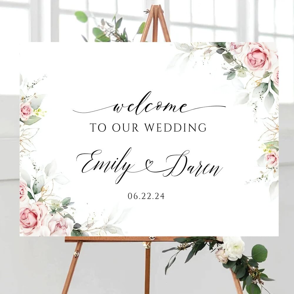 Welcome To Our Wedding Sign, Floral Wedding Welcome Sign, Welcome Wedding Sign With Stand, Wedding Signs, Wedding Entrance Sign, Custom Wedding Sign,