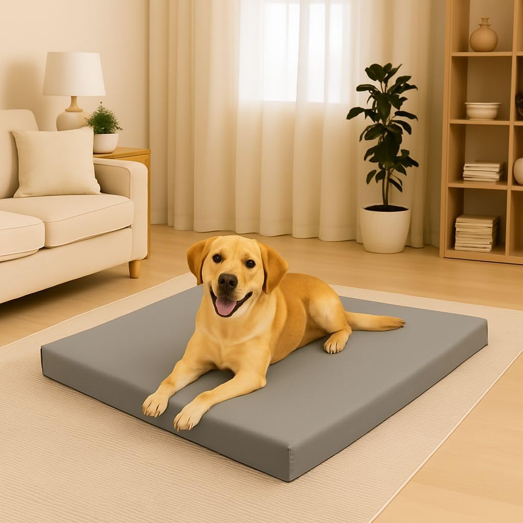 vingardium leviosa VL Dog Bed Medium – Waterproof Pet Bed with Soft Removable Cover, Rectangle-Shaped Dog Mattress & Pet Mat for Crate or Floor (Grey, 70x95x5cm Waterproof)