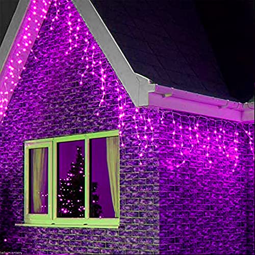 Image of Dazzle Bright 360 LED Christmas Icicle String Lights, Light Up Christmas Decorations 8 Modes Fairy Lights for Outside Garden Patio Holiday Party (Purple)