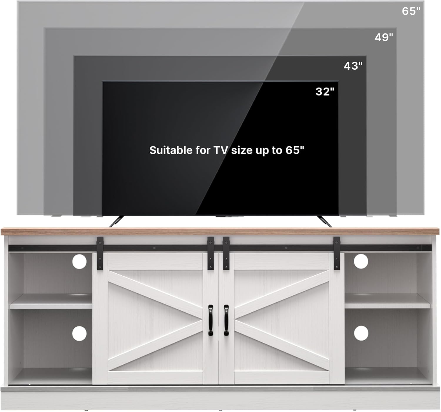 Gotland TV Stands for Living Room, Entertainment Center for TV up to 80’’, Large Sturdy TV Console with Adjustable Shelf Sliding Barn Doors Storage Cabinet, Farmhouse TV Stand for Bedroom, White