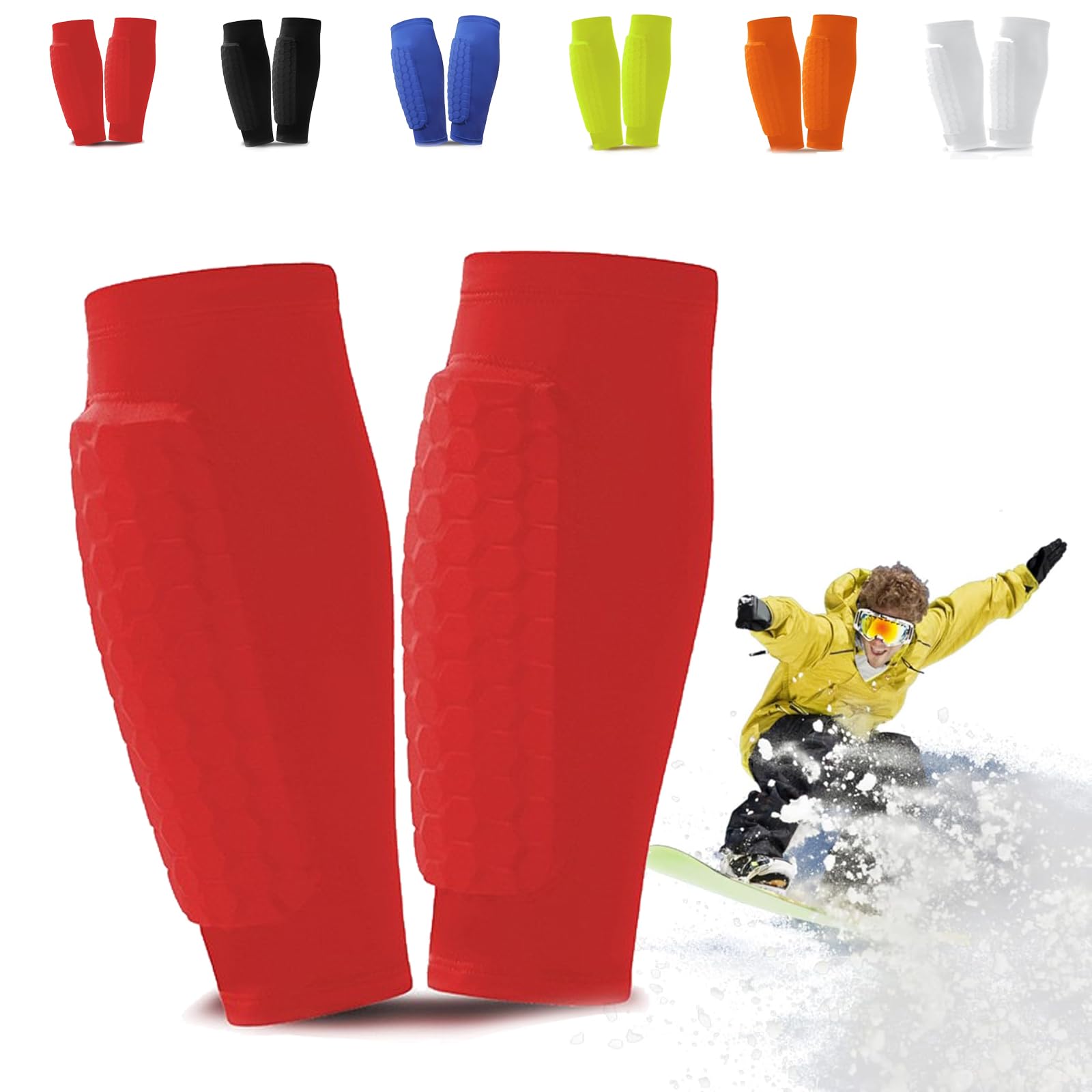 Ski Shin Guards Gel, Ski Guard Socks, Ski Guards Shin Pads, Shin Defender, Breathable Elastic Gel Guard for Skiing, Legs Protection, Safety Gear for Adults Sports (Red, S)