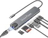 DreamQuest Adaptateur multiport USB C 8 en 1, HDMI 4K, charge PD 100 W, ports USB 3.0 et 2.0, Ethernet 10/100 Mbps, carte SD/TF - 1