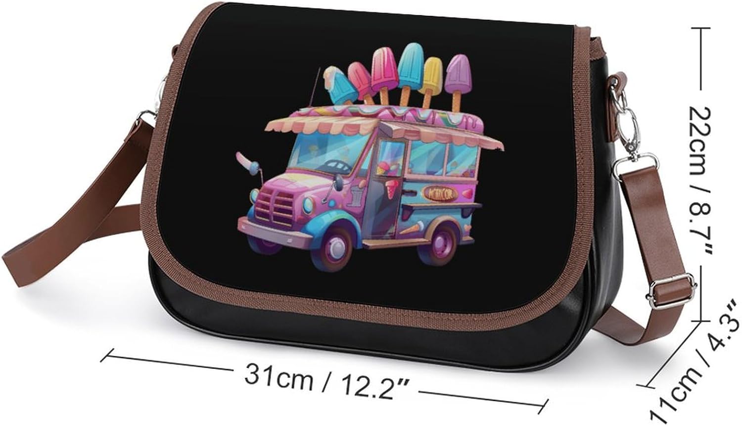 Ice Cream Truck Driver Messenger Bag for Women PU Leather Crossbody Bags Shoulder Handbags Purse