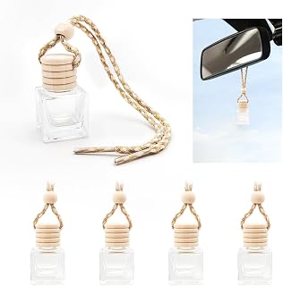 5 PCS Hanging Car Air Freshener, 8ml Empty Clear Glass Perfume Bottle Freshener Diffuser, Essential Oil Fragrance Aromatherapy Bottle Ornament for Car, Interior Car Accessories (Square)