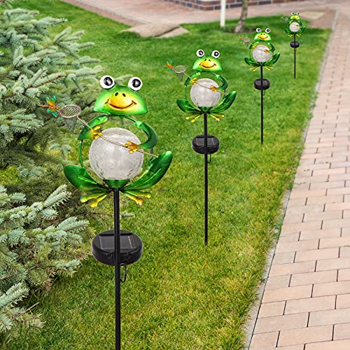 Xifeiniu Garden Solar Lights Outdoor Decorations, Waterproof Frog Crackle Glass Globe Metal Garden Stake Lights thumb #7