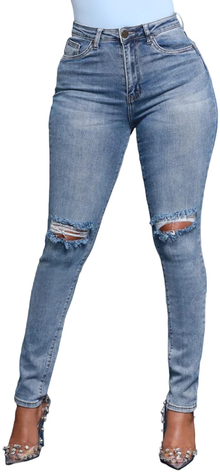 HugeNice Women's Mid-Rise Stretch Skinny Jeans Casual Slim Fit Elastic Waist Denim Pants