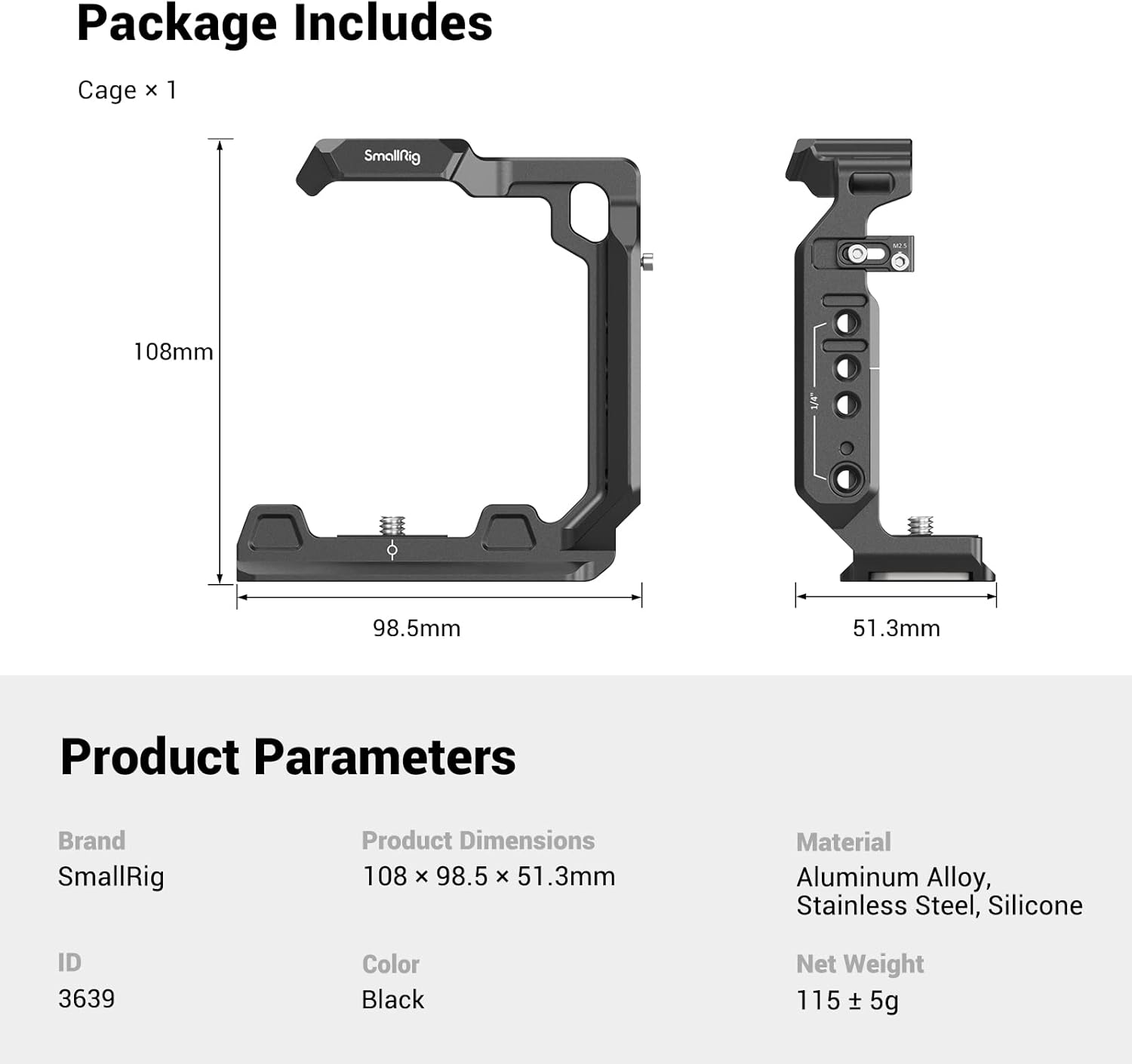 SmallRig Camera Half Cage for Sony Alpha 7 V/Alpha 7R V/Alpha 7 IV/Alpha 7S III/Alpha 1 / Alpha 7R IV - 3639