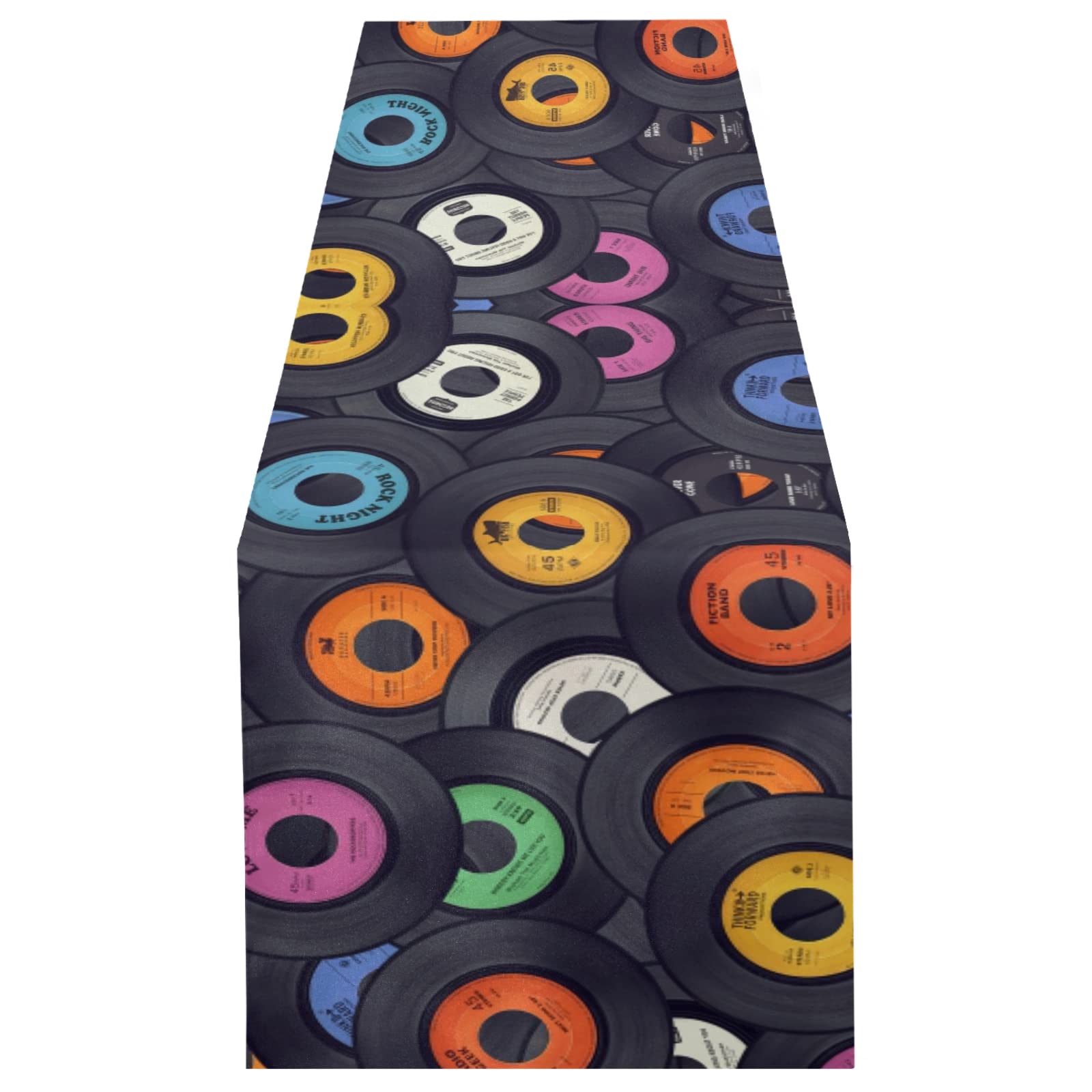 Poeticcity Multi 13 Colorful Vinyl Record Music Background Vintage Retro Texture 18" X 72" Rectangle Table Runner Long Tablecloth Placemat For Party Home Decor Indoor Outdoor Office Kitchen Dining Wedding