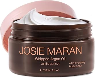 Josie Maran Whipped Argan Oil Body Butter - Immediate, Lightweight, and Long-Lasting Nourishment to Soften and Hydrate Skin (Vanilla Apricot, 4 fl oz/118ml)