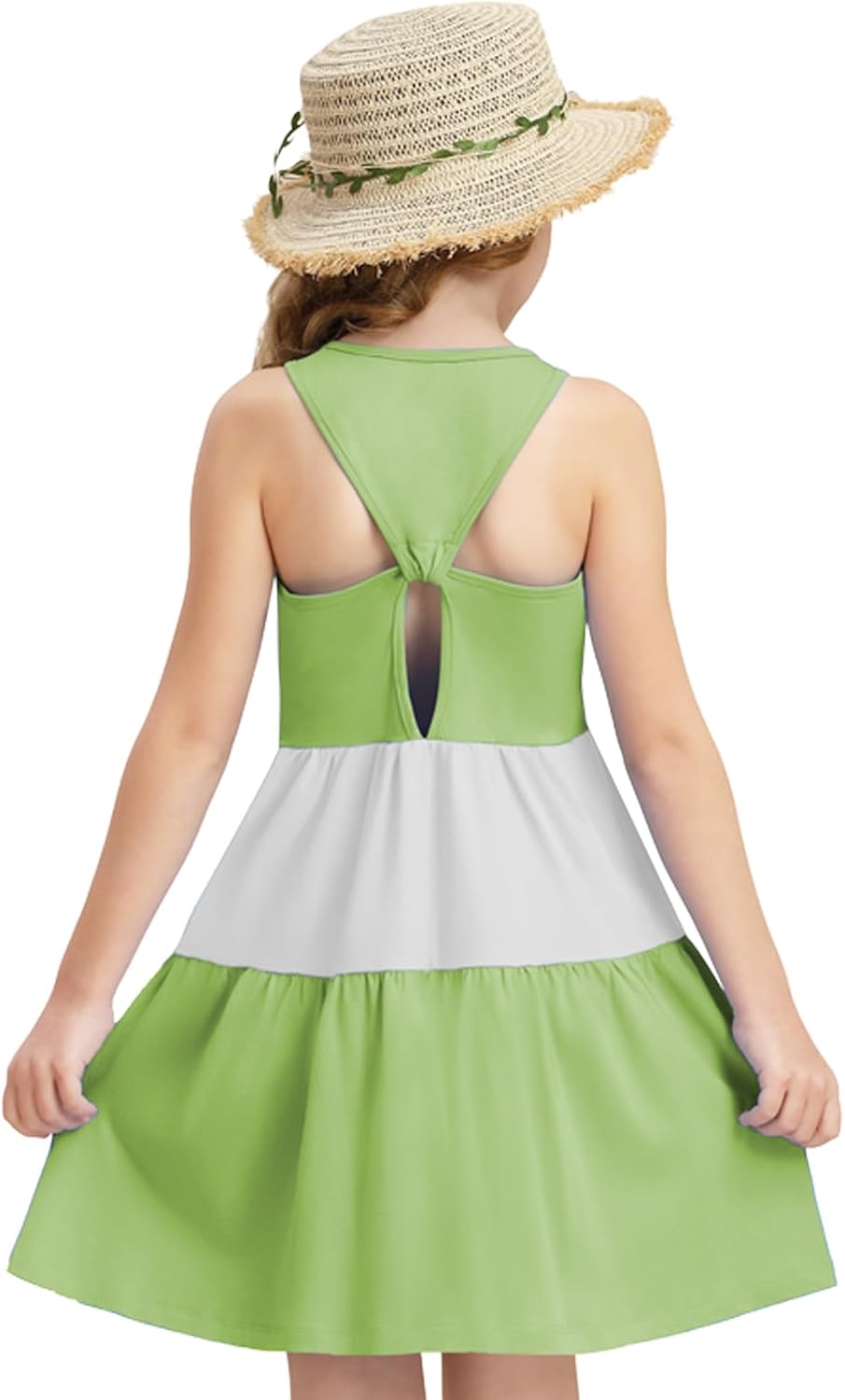 Girls Summer Midi Dress Sleeveless Back Detailed Tiered Sundress Vacation Beach 5-10 Years