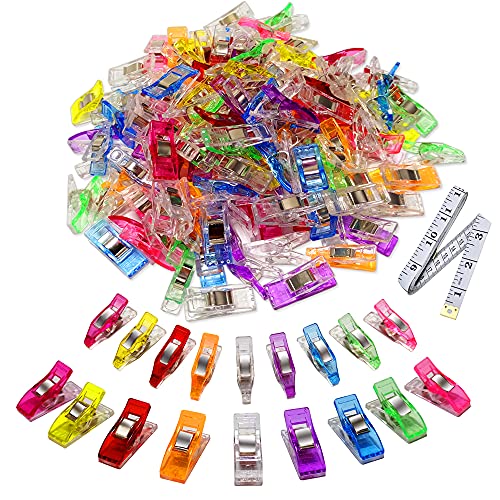 BamLue 100 Pack-2 Sizes/70+30 Sewing Clips Multi-Color for Sewing Craft Clamps,Crafting,Crochet and Knitting,All Purpose Clips for Quilting Binding Clips,Fabric Clips,Paper Clips,Blinder Clips