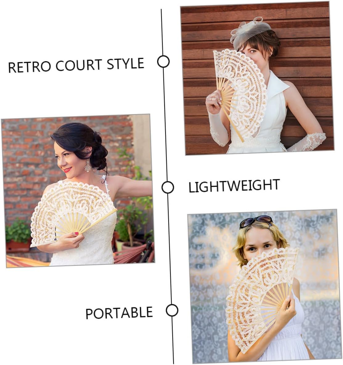 Housoutil 2pcs 27cm Lace Folding Fans Vintage Frame Hand Fans for Women Wedding Party Portable Fancy Dress Accessories
