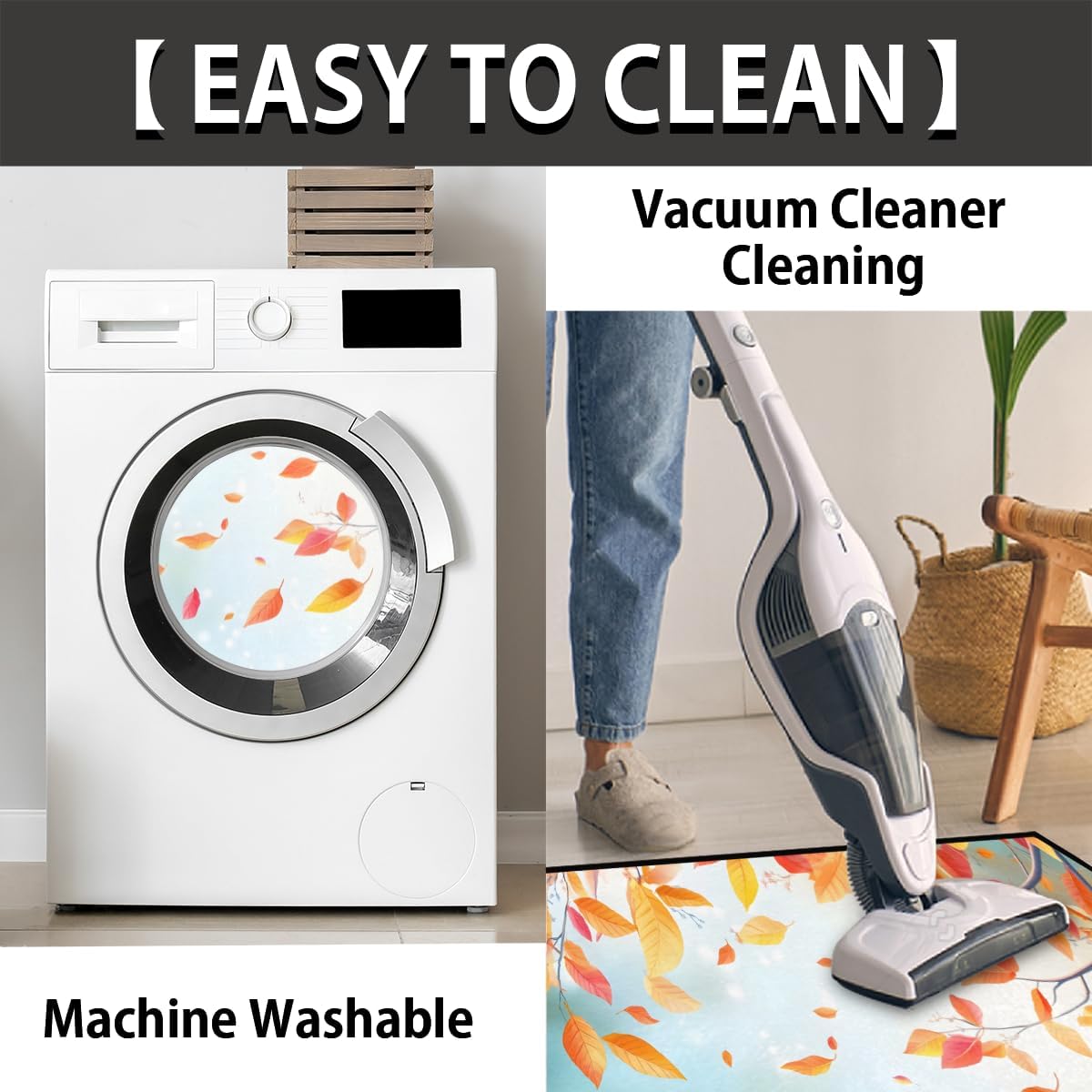 cfpolar Non-Slip Soft Half Round Door Mat, Maple Leaf Maple Tree Autumn Semicircle Mat for Indoor Entrance Garage Bath Living Room Patio 24 x 36 in