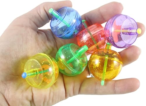 48 juguetes de plástico con purpurina giratoria - Spin - Spinner Tops - Mini juguetes - Pequeño juguete de premio novedoso - Recuerdos de fiesta -
