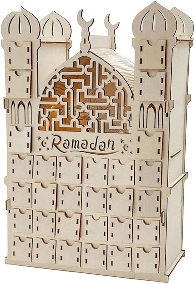 2022 Wooden Ramadan Advent Calendar with 30 Day Countdown Drawers, Eid Ramadan Mubarak Decoration (22 * 6 * 30cm)