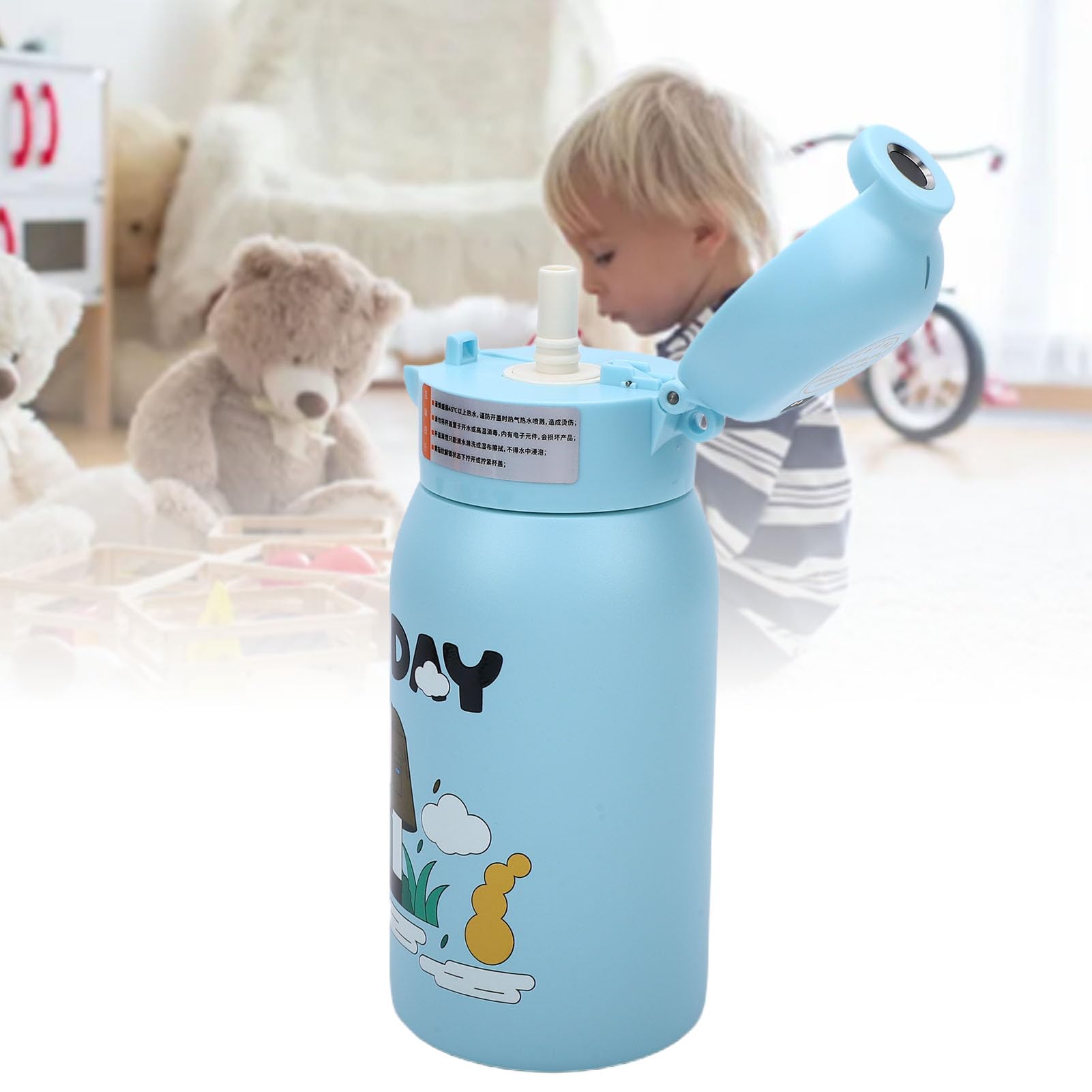 500ml Wasserflasche mit Fingerabdruck-Entsperrung, 316 Edelstahl | Isolierte Thermosflasche, Strohhalmdeckel, 12 Stunden Kältespeicherung, auslaufsicherer Trinkbecher für Schuljungen und