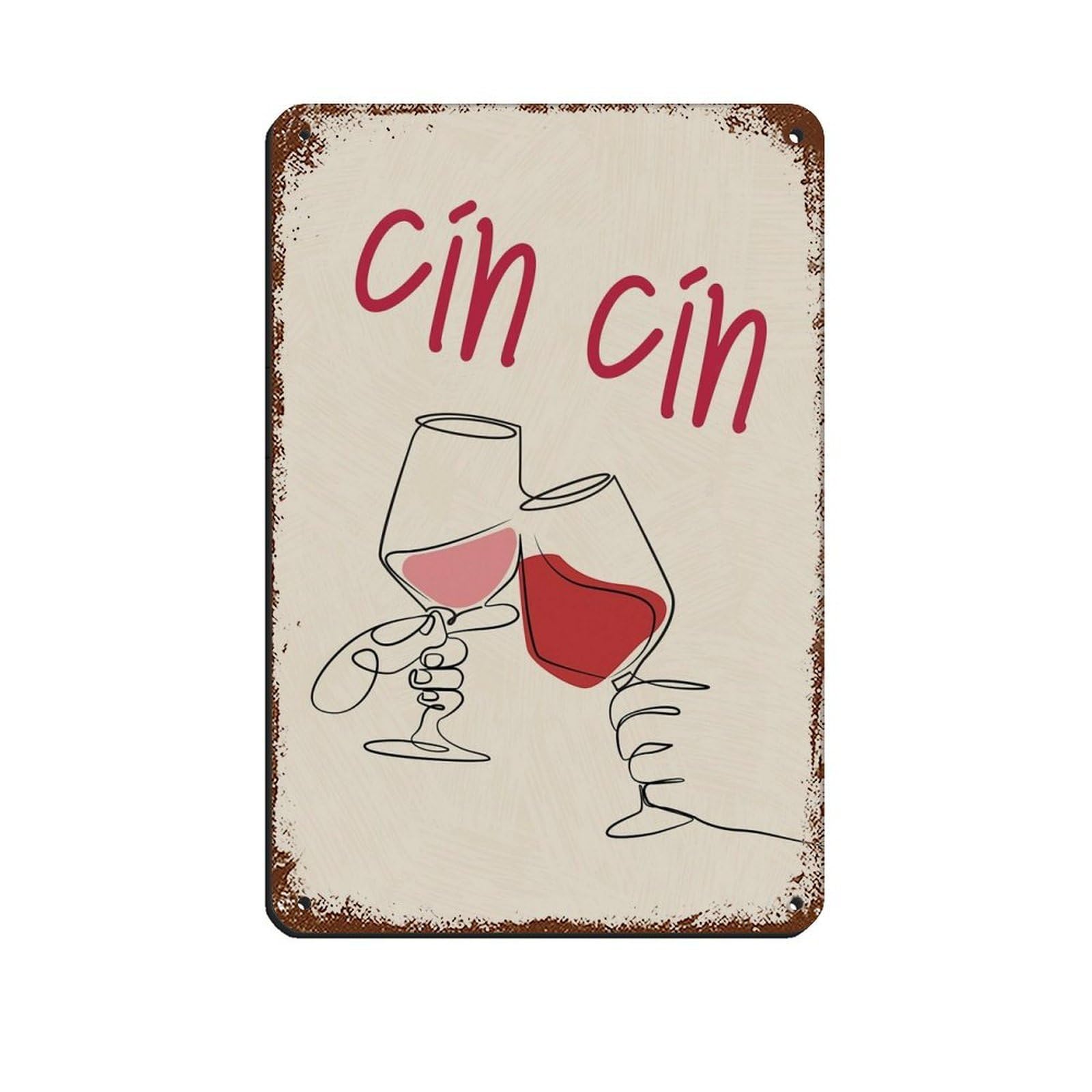 Cin Cin, Hand Drawn Wine, Vintage Drinks Art Retro Poster Metal Tin Sign Chic Art Retro Iron Painting Bar People Cave Cafe Family Garage Poster Wall Decoration 8x12inch(20x30cm)