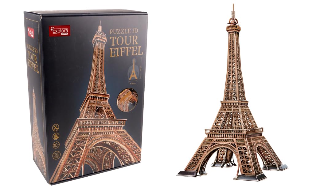 EXPLORA - Torre Eiffel - Puzzle 3D - 540041-314 Pezzi - Monumento Storico - Livello 10 - Senza Colla o Forbici - Educativo - Parigi - Gioco di Costruzione - Regalo - Modello - A Partire da 10 anni