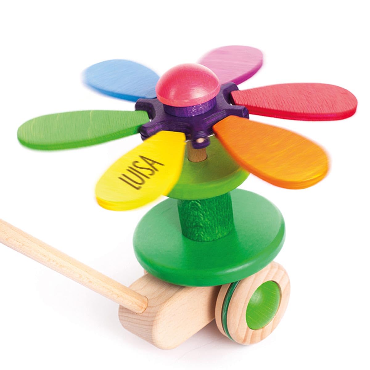 Juguete Deslizante De Madera Con Forma De Flor Arcoíris - Personalizable Para Niños