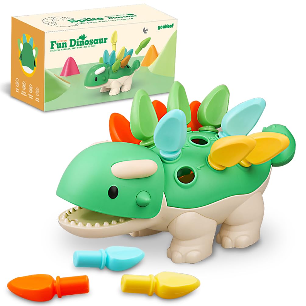 Toddler Montessori Toys Baby Sensory Learning Fine Motor Skills Toy for 6 9 12 Months One Year Old Boy Girl Birthday Gift Ages 1 2 3 4 Kid Dinosaur Educational Toys Sorting Stacking Color Recognition