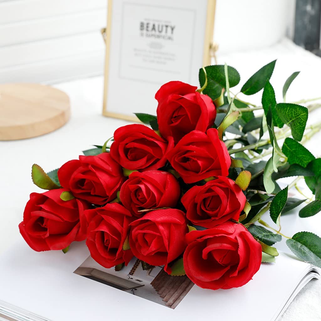 Fiori Artificiali Finti 10 Pezzi Rose Fiori a Stelo Lungo Singolo Bouquet da Sposa Composizione Floreale Centrotavola per Matrimoni Decorazioni Composizioni (b) (a A)
