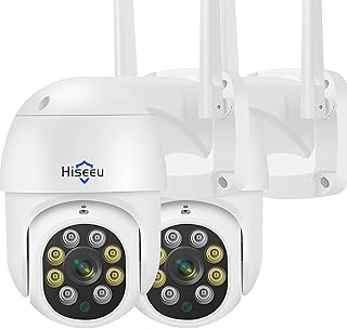 Hiseeu 【2Pcs in One Pack】 Security Camera Outdoor with Color Night Vision,3MP PTZ Digital Zoom Wifi Security Camera 360° View CCTV Camera with 2-Way Audio,Auto Cruise,Remote Access,IP66 Waterproof