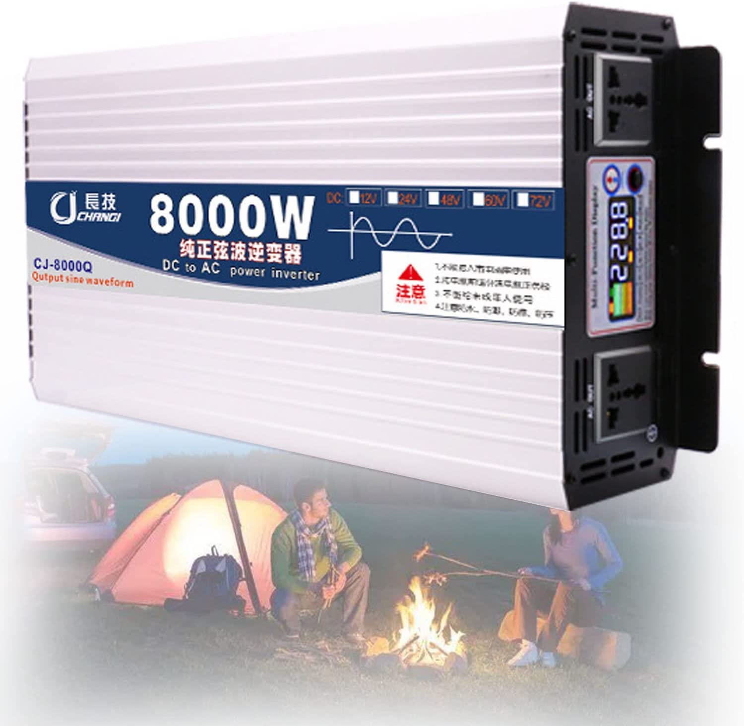 Reiner Sinus Wechselrichter 1600W 2200W 3000W 4000W 5000W 6000W 8000W Pure Sine Wave Inverter DC 12V 24V 48V 60V 72V auf AC 220V 230V Spannungswandler Konverter Transformator Auto (8000W,60Vto220V)