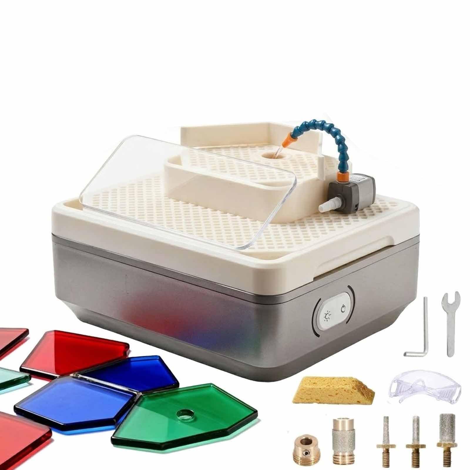 MObyat 4200rpm Dual-layer Stained Glass Grinder, Professional Stained Glass Grinder Machine, Auto Water Feed, Drilling 2-3mm Holes, Enlarge Guard Plate To Protect Eyes, For Ceramics And Jade