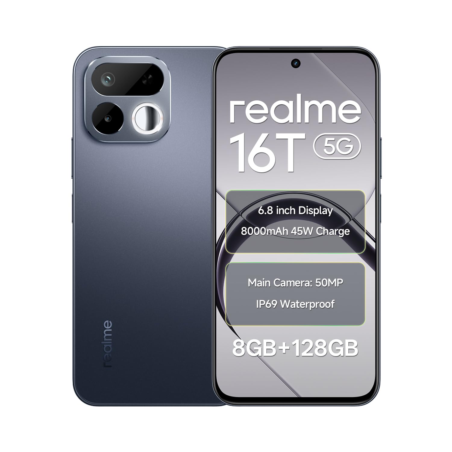 realme 16T 5G Smartphone 8000mAh Titan Batterya, 8GB RAM 128GB ROM, 6.8 inch 144Hz Display, 50MP AI Rear Camera & Selfe Mirror, MediaTek Dimensity 6300 Processor, Android 16, IP69 Pro Starlight Black-image-38