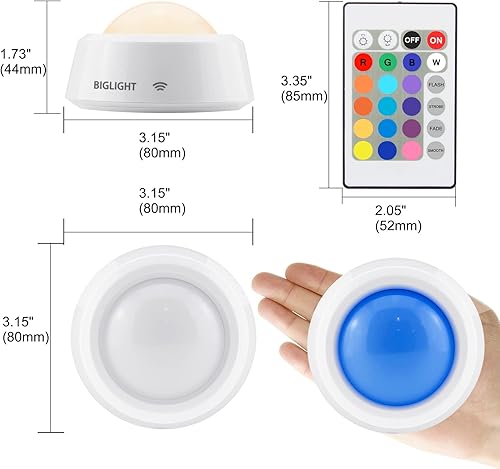 Miniatura 5 de BIGLIGHT Luces de armario a pilas con RGB, luz de grifo inalámbrica, luces LED de disco, cambio de color con control remoto, luces de nivel de voz