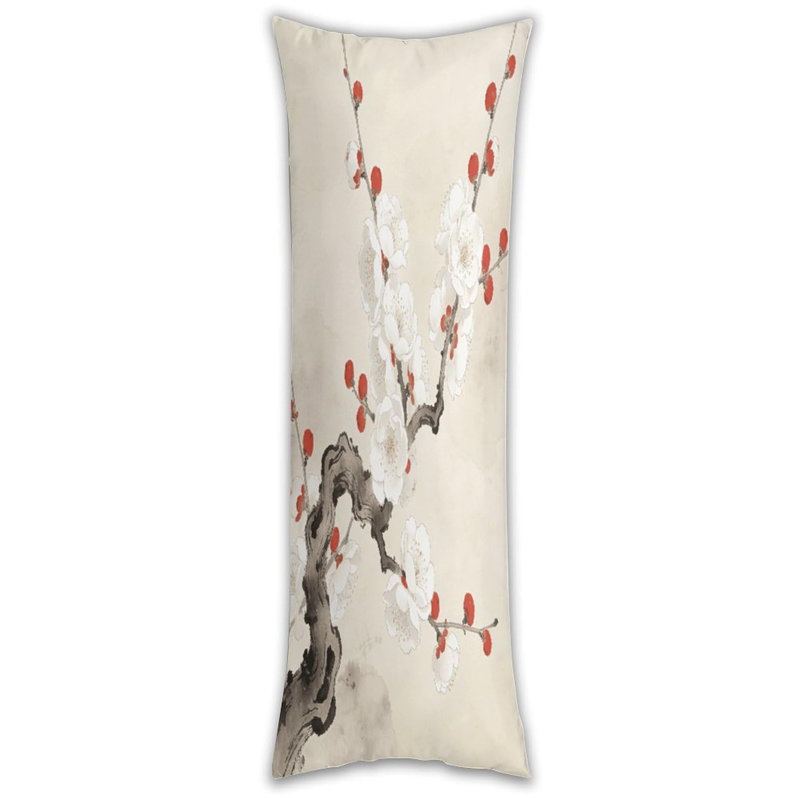 Plum Blossoms Adorned with Red Pillow Cases Breathable Vertical Long Pillowcase Body Pillowcase with Hidden Zipper Closure Soft and Cozy Pillow Cover 20x54 Inches for Bedroom Couch
