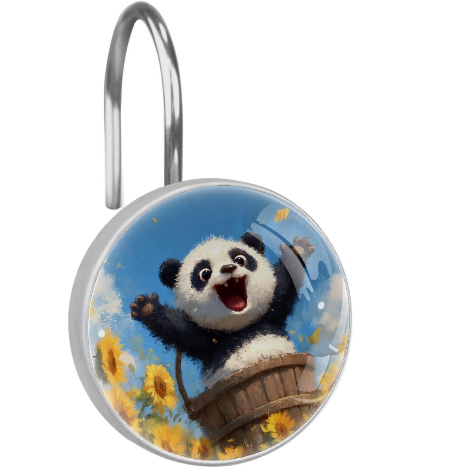VAPOKF Decorative Shower Curtain Hooks, Funny Panda Sunflower Rustproof Stainless Steel Shower Curtain Rings for Bathroom, Shower Curtain Hangers for Shower Rod, 12 Pack