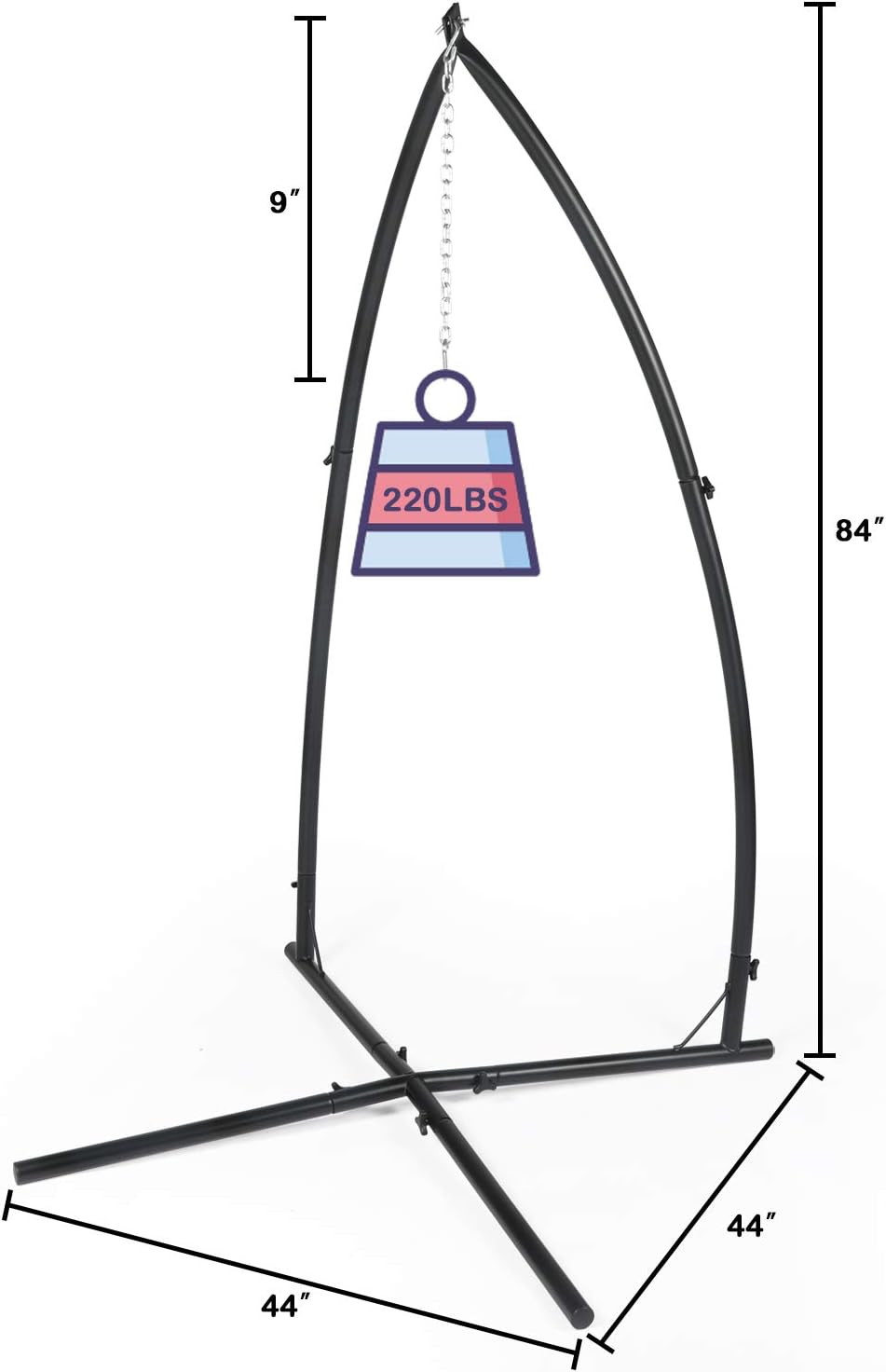 LAZZO C-Type Hammock Chair Stand,Heavy Duty Steel Solid Hammock Rack Stand,Adjustable Height,for Hanging Chair,Tree Tent,Loungers,Air Porch,Swings,Indoor/Outdoor Patio,Deck,Yard,220lbs Capacity,Black