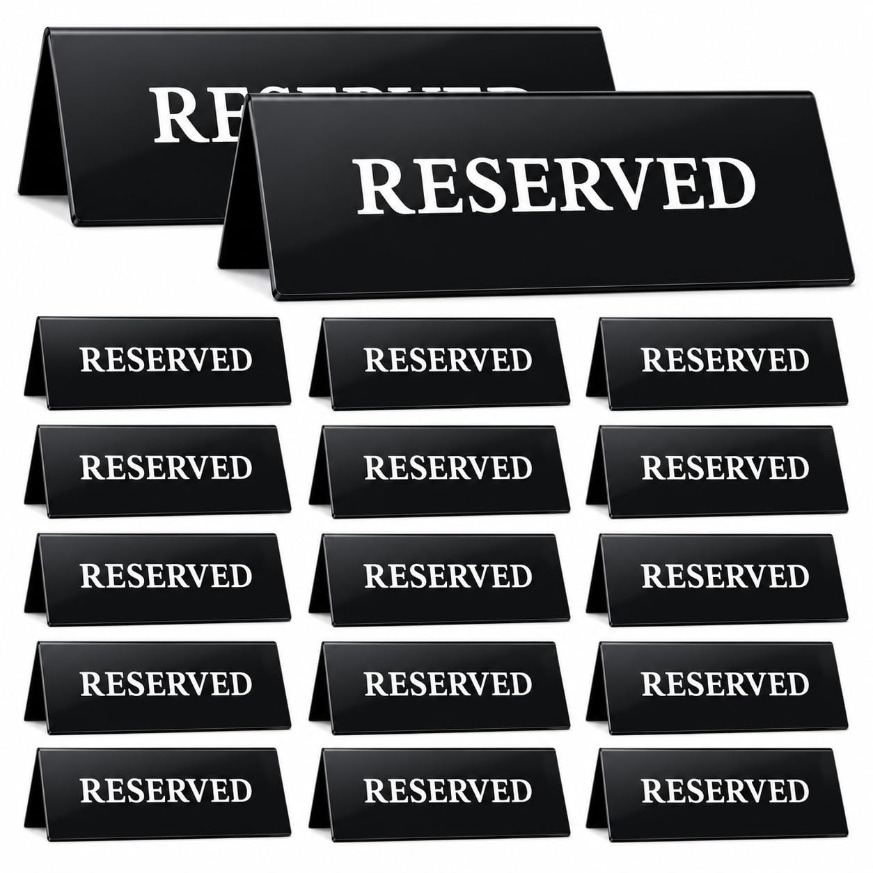 Photo 1 of 20 PCS Reserved Table Sign Acrylic Table Tent Wedding Sign Guest Reservation Double Sided Table Stand Seat Sign Reserved Seating Signs for Restaurant Wedding Chairs (6 x 2 Inch)
