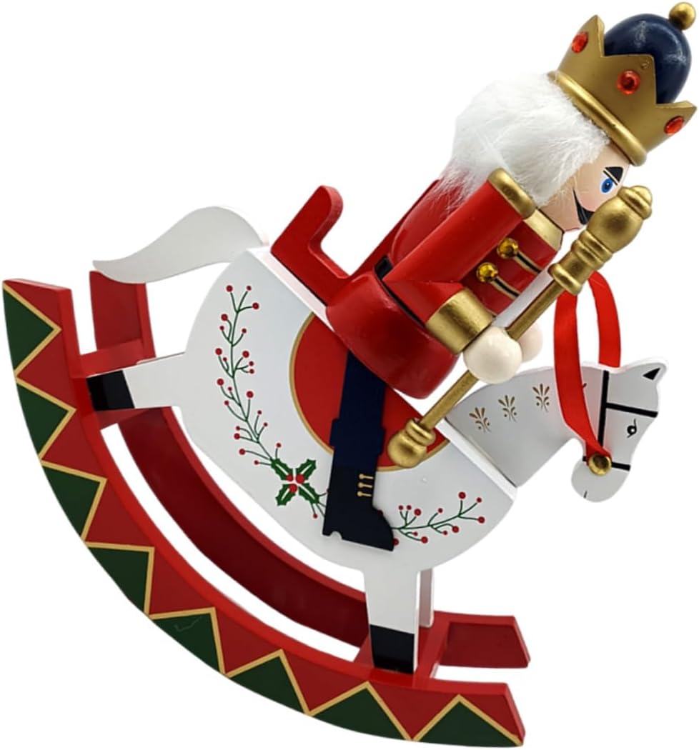 Wooden Nutcracker Figurine Rocking Horse Large Christmas Nutcracker Soldier Decoration Crimson Surface Holiday Ornament for Home Seasonal Decor