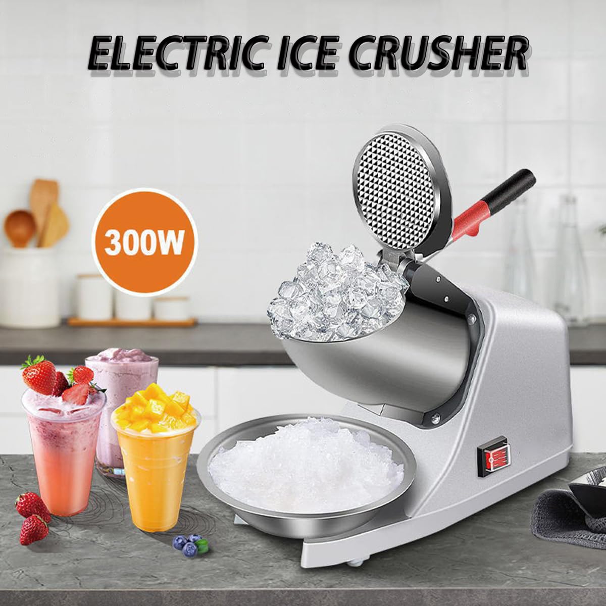 Trituradora de Hielo: Tres Cuchillas, Mango Antideslizante, Grosor Ajustable, Ideal para Hacer granizados y cócteles.