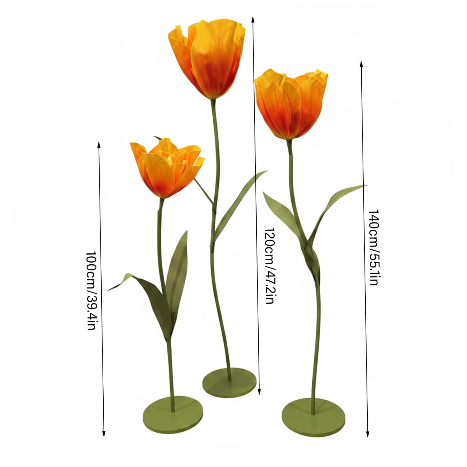Große Blumen für Dekorationen, Riesige künstliche Blumen, 3 teiliges stehendes Blumenarrangement mit Sockel für Hochzeiten, Schaufensterdekorationen, Fotoshootings, Gelb orange Riesenblumen, Groß