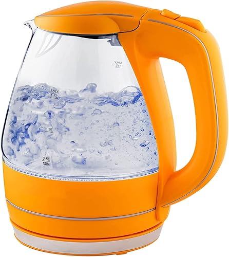 Hervidor eléctrico de vidrio para agua hirviendo - Hervidor de té de 1.5 L con apagado automático, naranja (Nozaya)