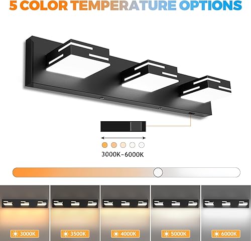 Miniatura 5 de IZORRO Moderna lámpara LED de tocador de baño (24 pulgadas, 3 luces, 5 CCT, regulable), luces de tocador negras mate para accesorios de iluminación