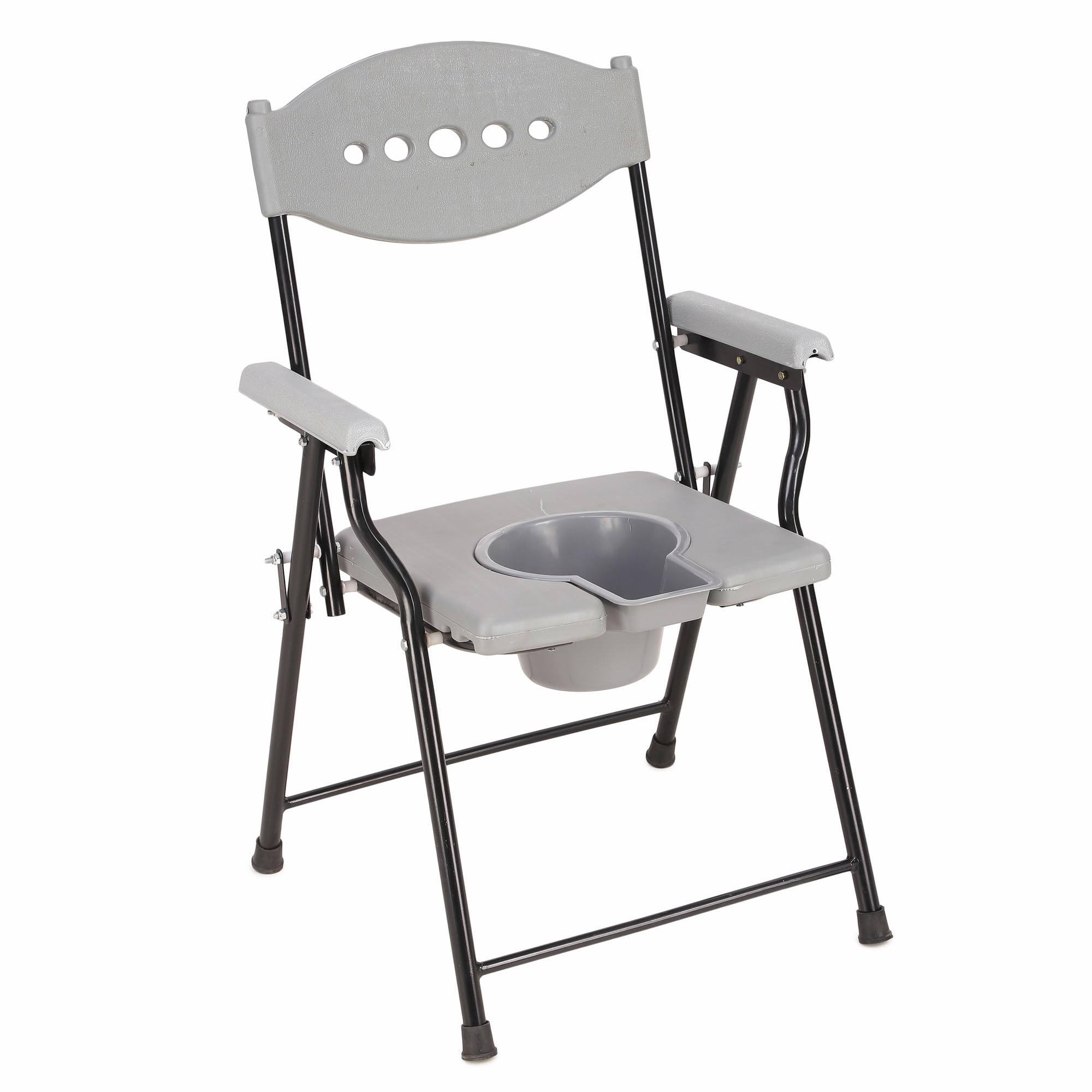 Medsor Impex Foldable Anti-Slip Shower Commode Chair for Toilet with Stainless Steel Frame & Removable Bucket, Suitable for Senior, Disabled Patients & Pregnant Woman